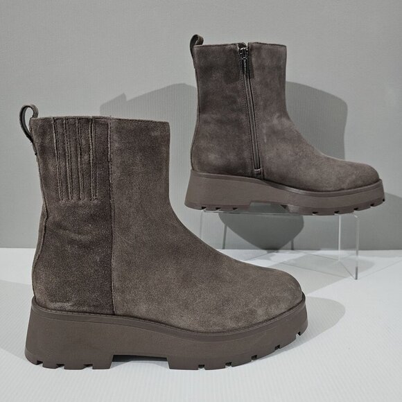 NEW Vince Camuto Neframes Ankle Boot Womens 9.5 Dark Taupe Suede Chunky Platform - Picture 3 of 14
